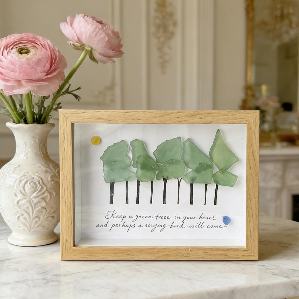 Bamboo Photo Frame - กรอบรูปตั้งโต๊ะ กรอบรูปทำมือ งานศิลปะติดผนังจากกระจกทะเลรูปต้นไม้ พร้อมกรอบ งานศิลปะกระจกทะเลสีรุ้งสไตล์ชายฝั่ง ภาพตกแต่งบ้านที่ไม่เหมือนใคร