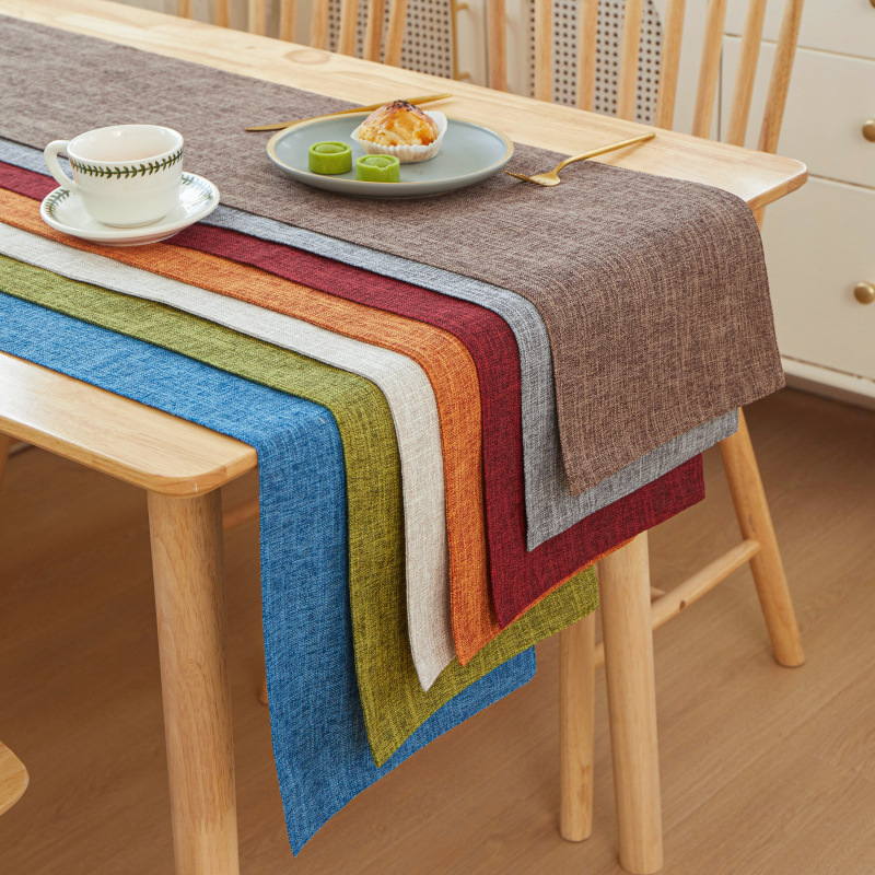 Linen Table Runner - ใหม่ผ้าลินินหนาสีทึบหรูหรานักมวยตาราง Runner Home Decor Office Conference