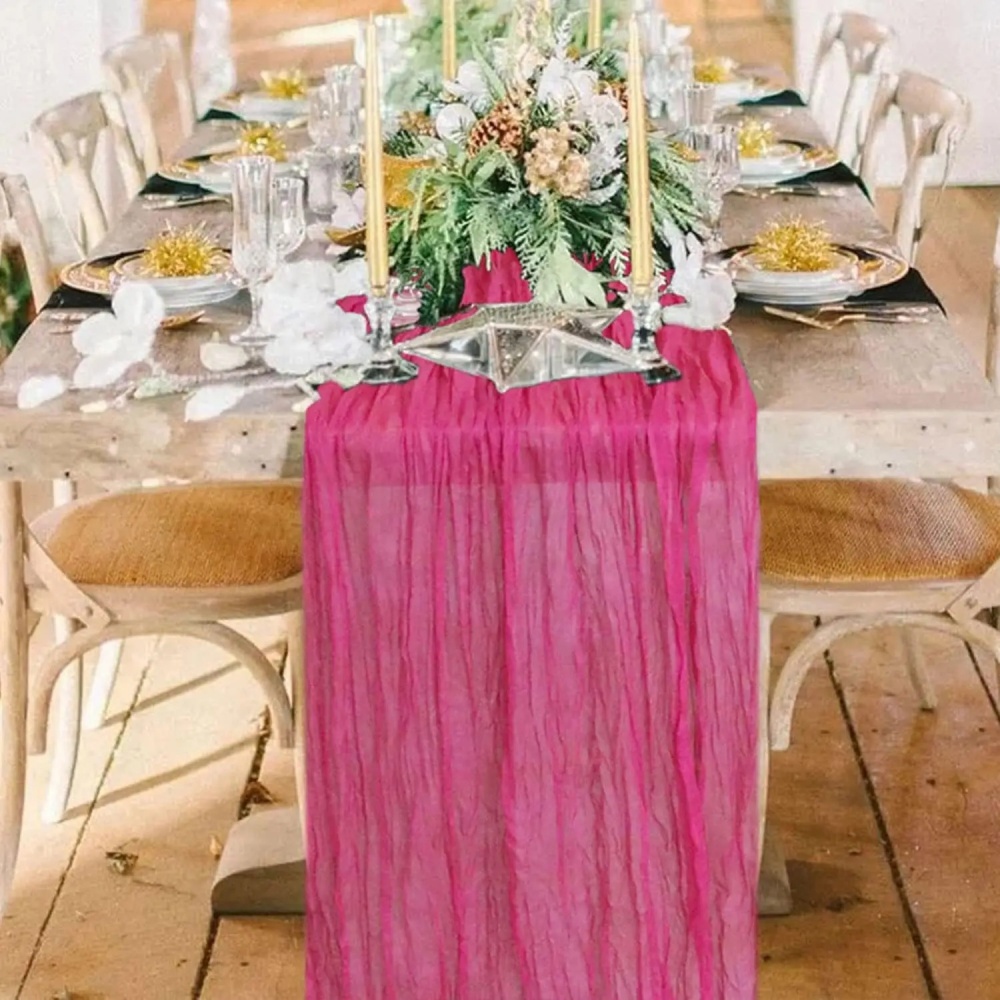 Linen Table Runner - ผ้าปูโต๊ะจีบสไตล์โบฮีเมียนสุดสร้างสรรค์ 1 ชิ้น ผ้าก๊อซสวยงาม ตกแต่งงานแต่งงาน งานเลี้ยง