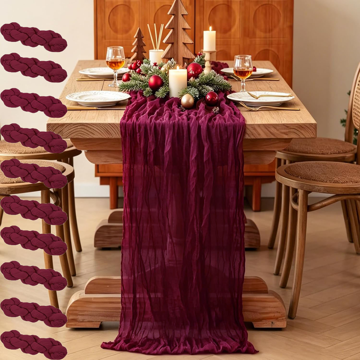 Linen Table Runner - ผ้าปูโต๊ะผ้าชีสคลอธ 10 ชิ้น สำหรับตกแต่งงานแต่งงานสไตล์โบโฮ ผ้าชีสคลอธโปร่งบางสำหรับตกแต่งงานเลี้ยงเด็กแรกเกิดและงานเทศกาล