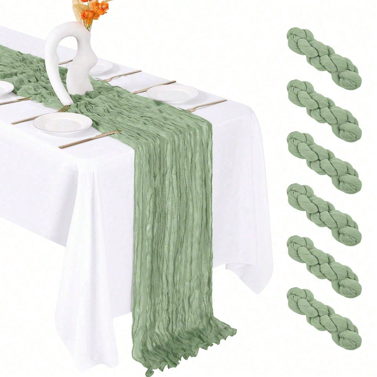 Linen Table Runner - ผ้าปูโต๊ะชีสคลอธ 6 ชิ้น สำหรับงานเลี้ยงฉลองสมรสก่อนแต่งงานและงานปาร์ตี้สละโสด ผ้าปูโต๊ะผ้าก๊อซบางเบาสำหรับโต๊ะของหวาน สถานีของขวัญ