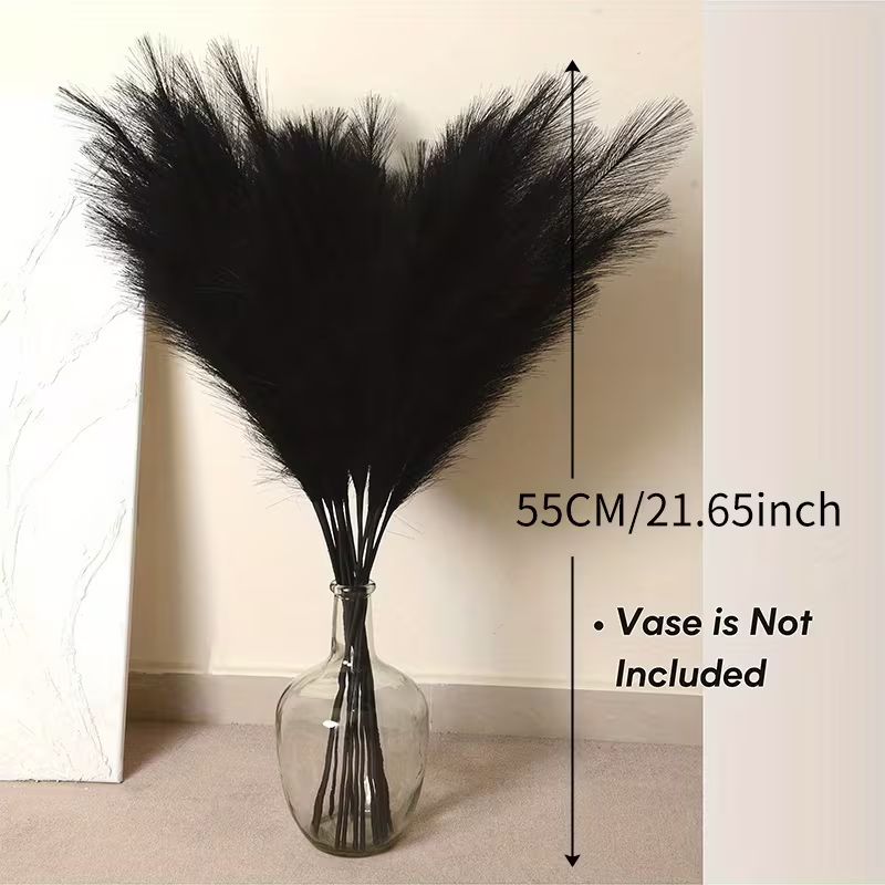 Pampas Grass Decor - หญ้าแพมพัสเทียม 6 ชิ้น สำหรับตกแต่งบ้านและฮาโลวีน (สีดำ)