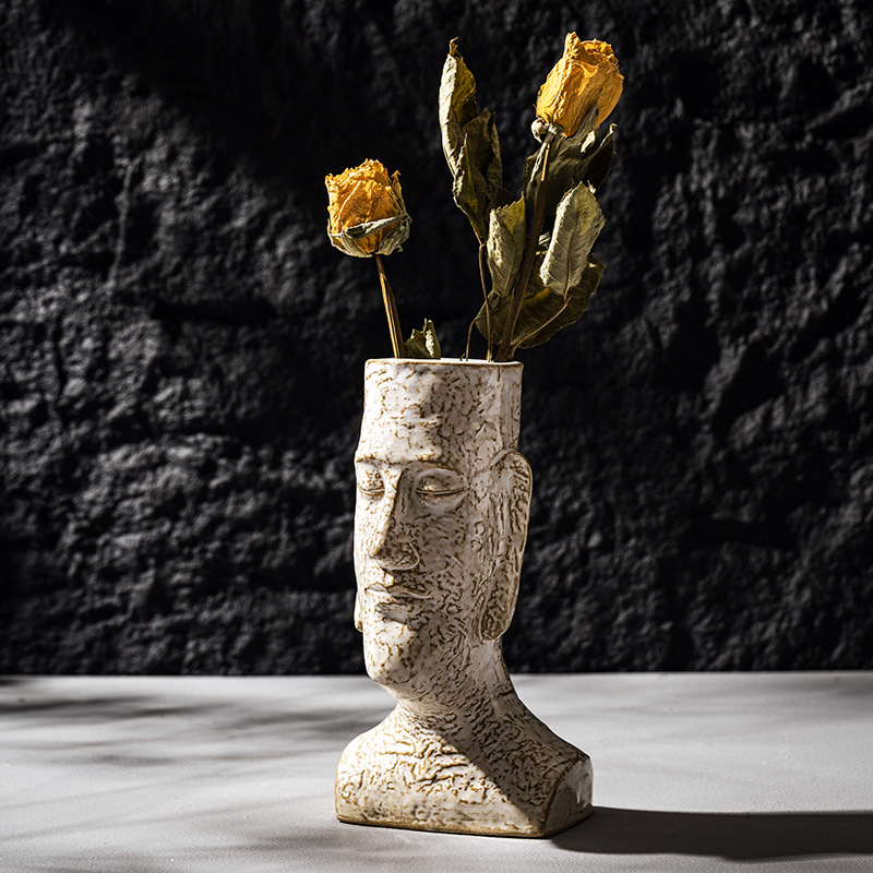 Pampas Grass Decor - Capiron moai แจกันรูปแกะสลักเซรามิกสำหรับดอกไม้แห้งหญ้า pampas อุปกรณ์ประดับตกแต่งนอร์ดิกย้อนยุควัตถุชั้นหนังสือห้อง