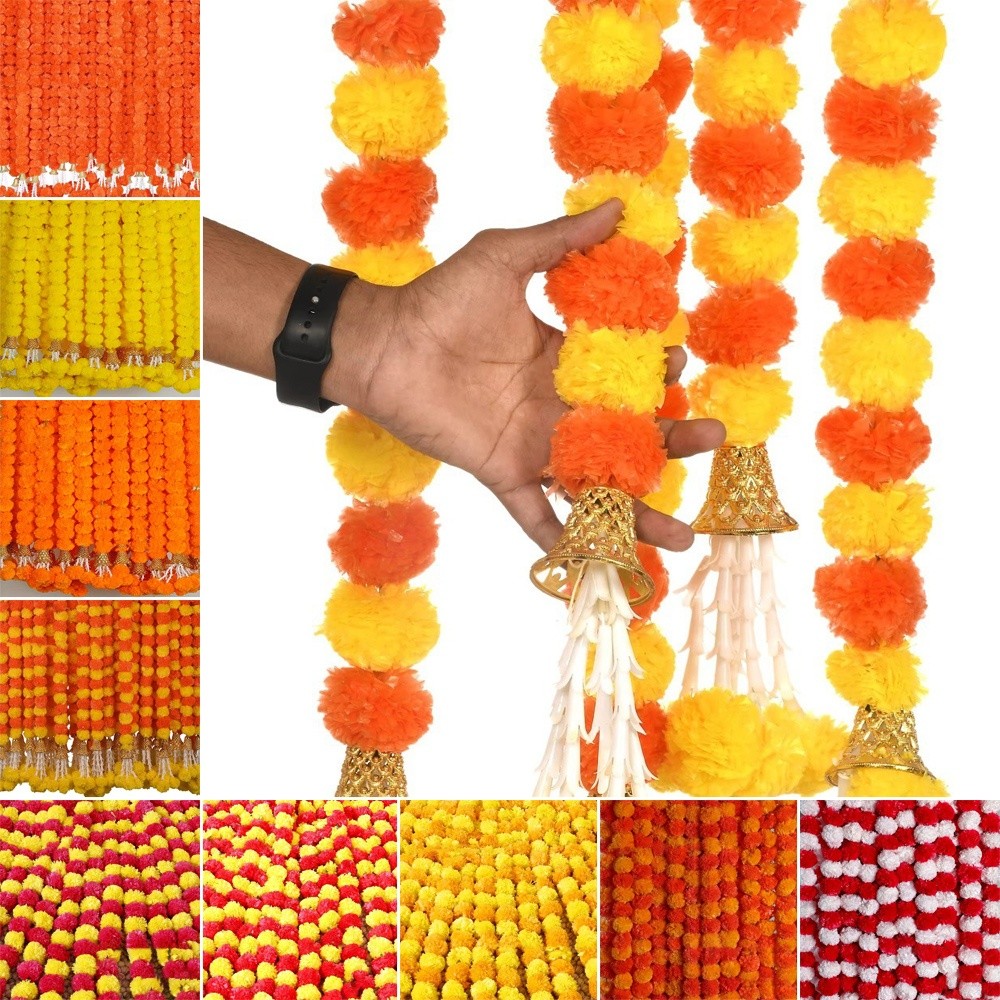 Home Decor Indonesia - พวงมาลัยดาวเรืองเทียมเส้นยาว ​ ​ Pooja Diwali Fiesta