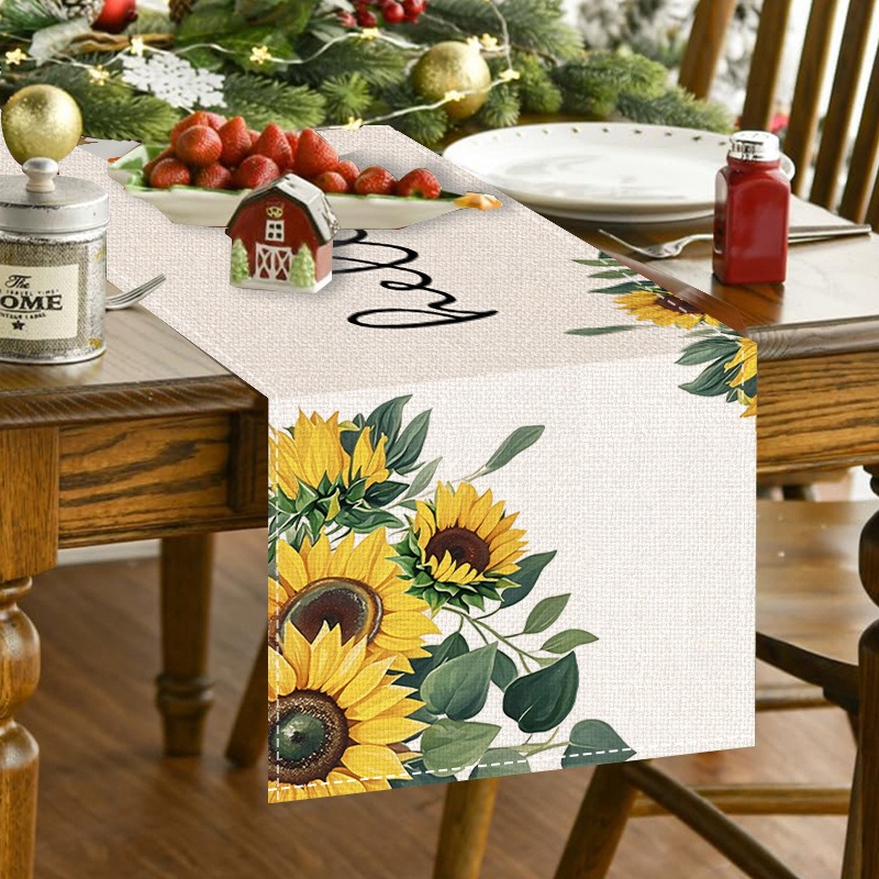 ชุดผ้ารองจานลายดอกทานตะวัน 5 ช - Linen Table Runner บทวิจารณ์และราคา