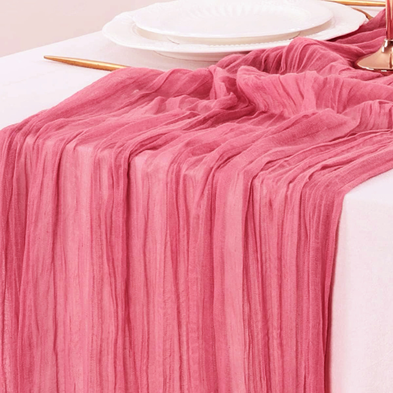 สีแดงตาราง Runner Gauze งานแต่ - Linen Table Runner บทวิจารณ์และราคา