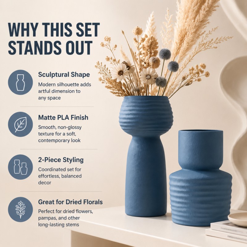 ชุดแจกันสีน้ำเงินลายหยักหยักแบ - Pampas Grass Decor บทวิจารณ์และราคา